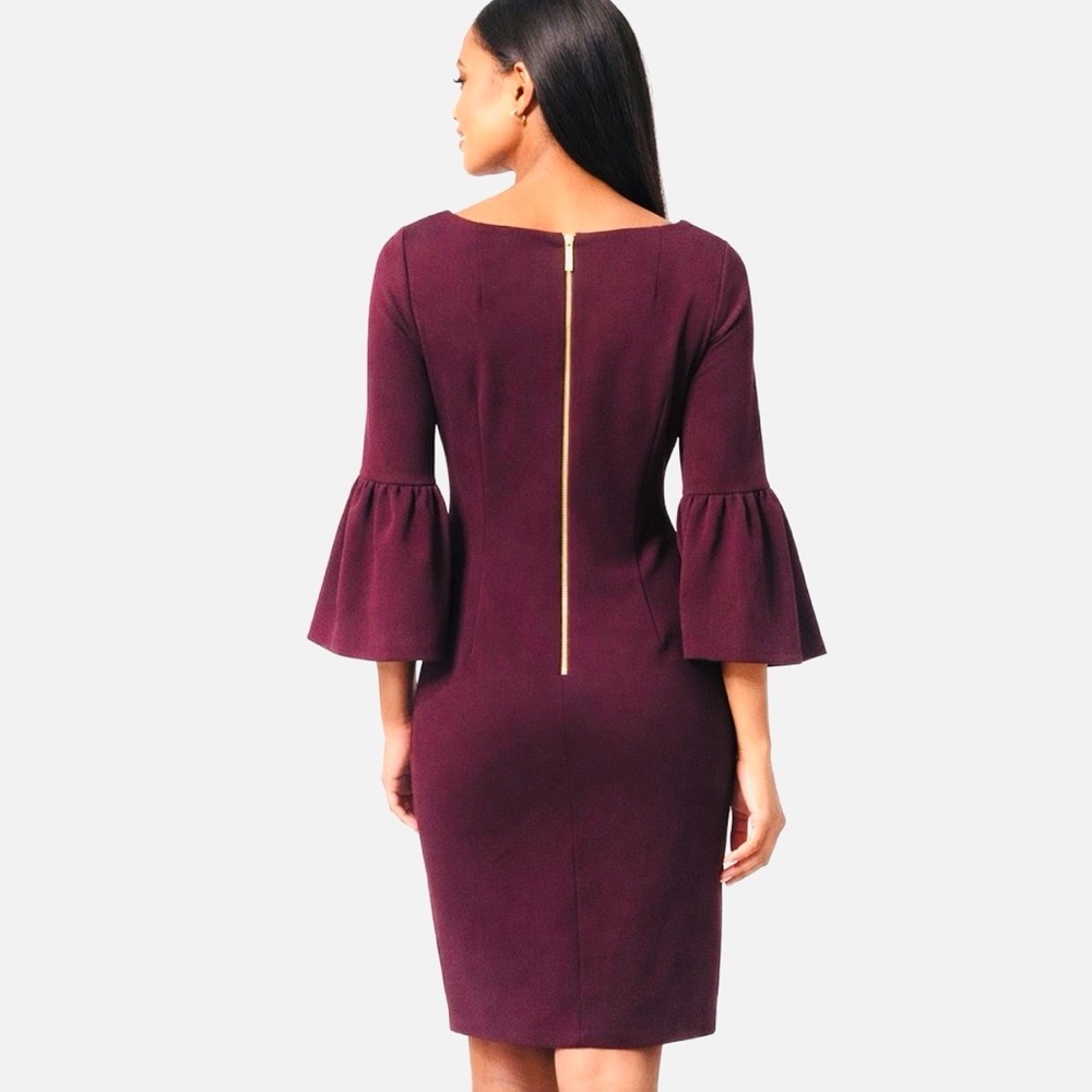 Calvin Klein Plum Bell-Sleeve Sheath Dress Size 16 - Picture 3 of 12